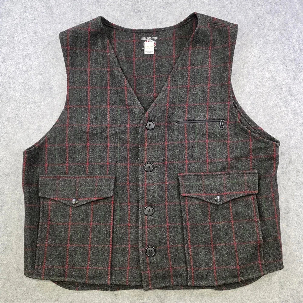 Johnson Woolen Mills Vest Mens XL? Gray Plaid Wool Adirondack PLD USA Hunting